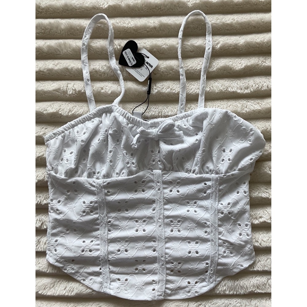 Fashion Nova Kids Girls White Eyelet Corset Cami Top Smocked Back NWT Size 10